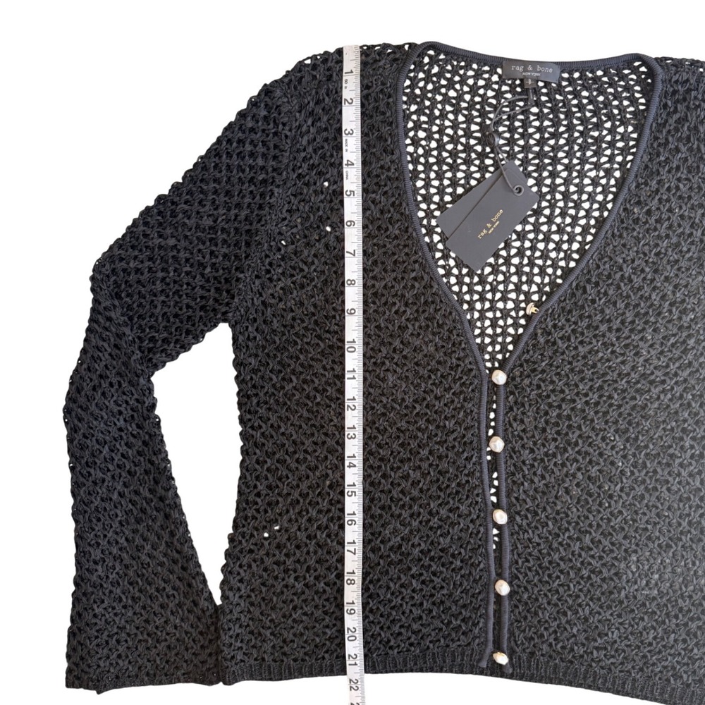 rag & bone Ellie Open-Knit V-Neck Cardigan Women S Black NWT Pearl Buttons - Picture 7 of 10